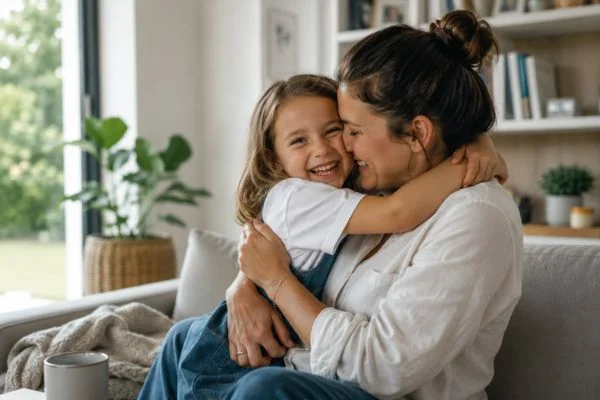 happy child with parent after parenting plans Colwyn Bay